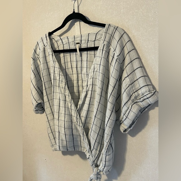 Free People | Checkered Wrap Blouse - Black and White | Size S/P - Picture 5 of 9